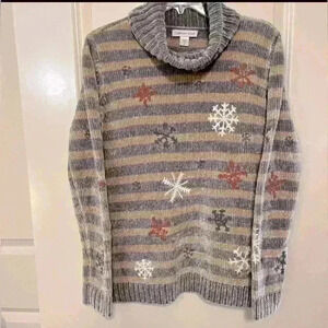 COLDWATER CREEK CHENILLE SWEATER EMBROIDERED SNOWFLAKES  - Sz MEDIUM - SOFT!